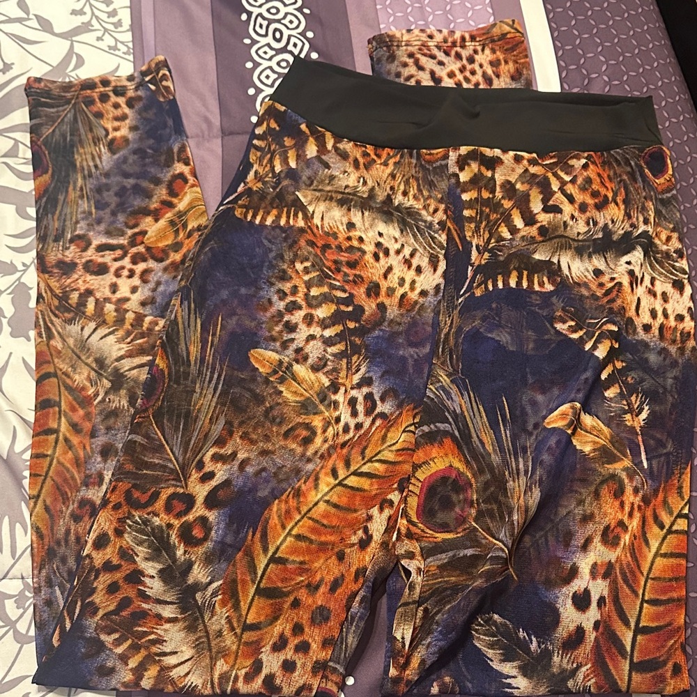 Animal Print Leggings with Black Waistband